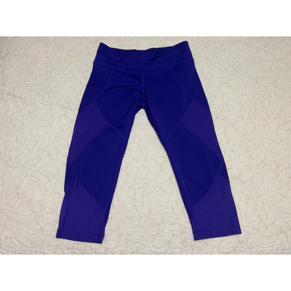 Athleta Capri Leggings M Royal Purple Mesh Contender Crop High Waist Yoga
